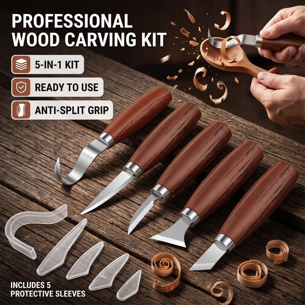 Woodworking Kits For Beginners - ชุดมีดแกะสลักไม้สำหรับทำช้อน ชุดสิ่วแกะสลักตามหลักสรีรศาสตร์ มีดแกะสลักคมสำหรับผู้เริ่มต้นงานไม้