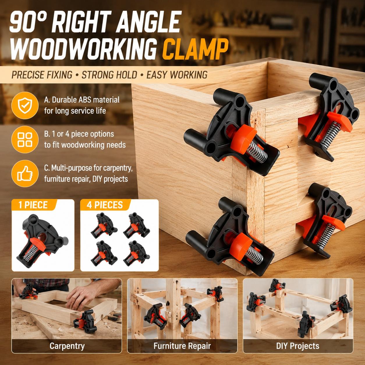 Woodworking Hardware - ชุดอุปกรณ์ยึดมุมฉาก 90 องศา สำหรับงานไม้ระดับพรีเมียม สำหรับประกอบตู้ กรอบรูป