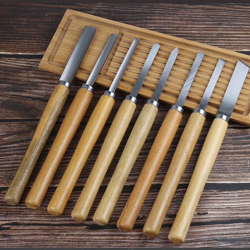 Skew Chisel Wood - 8 ชิ้น/เซ็ตไม้แกะสลักมีดเครื่องกลึงสิ่วชุดเครื่องมือไม้ Gouge Skew Parting Spear