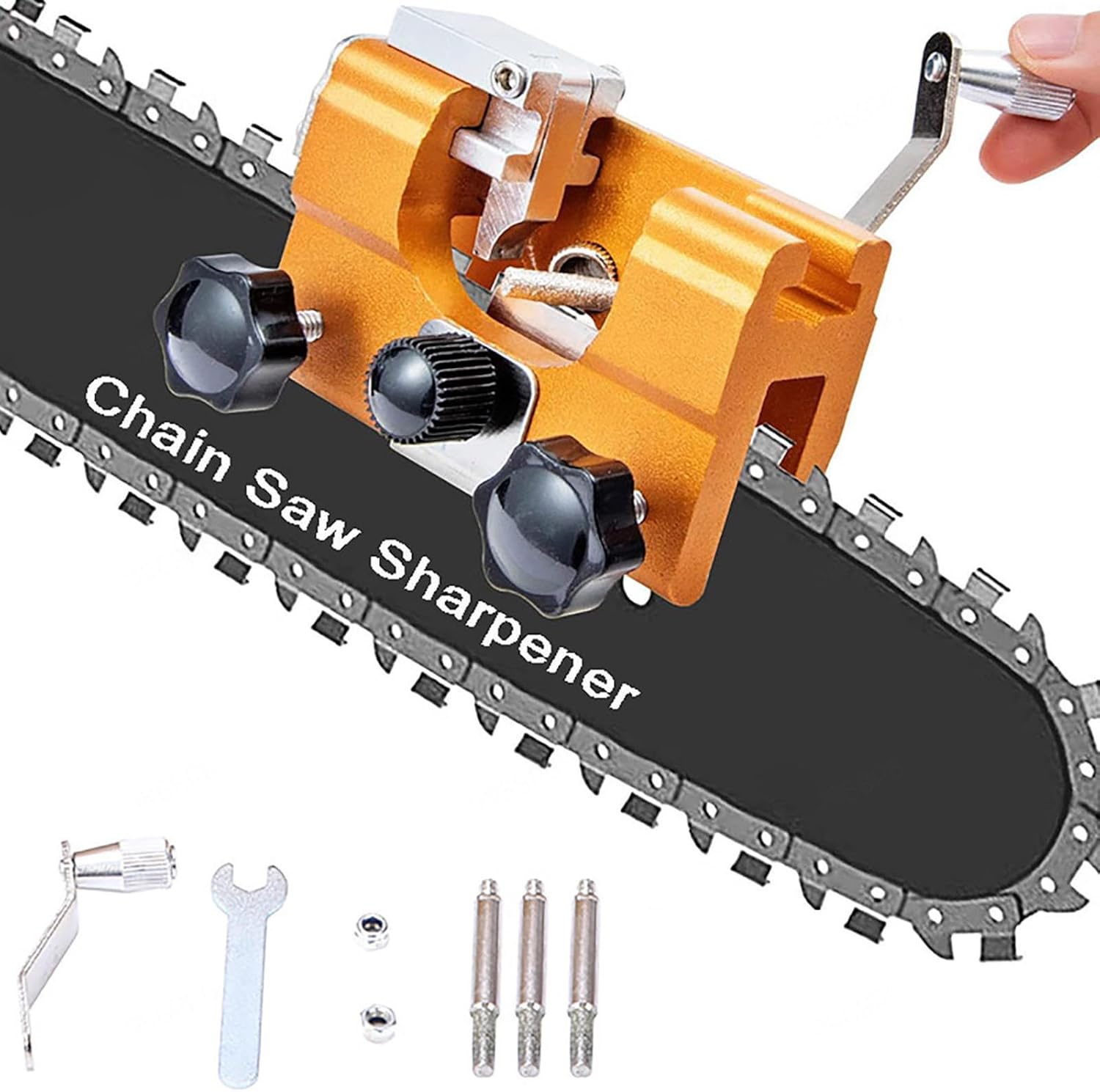 Woodworking Shop - เครื่องลับคมใบเลื่อยโซ่แบบพกพา พร้อมหินเจียร แปรงทำความสะอาด และชุดอุปกรณ์สำหรับงานไม้