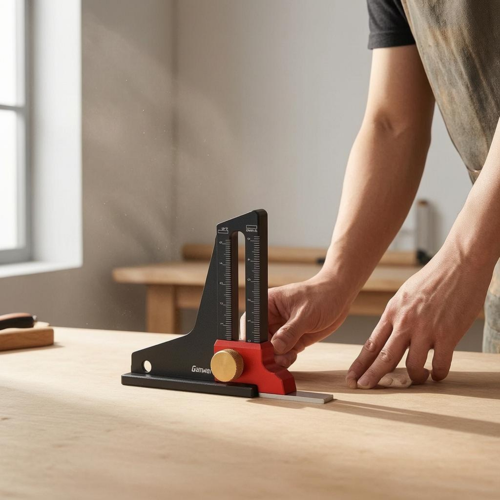 Woodworking Shop - เกจวัดความสูงงานไม้ 1 มม. พร้อมสเกลวัดความสูงและความลึก เครื่องมือช่าง พร้อมปุ่มล็อคแบบมีลาย