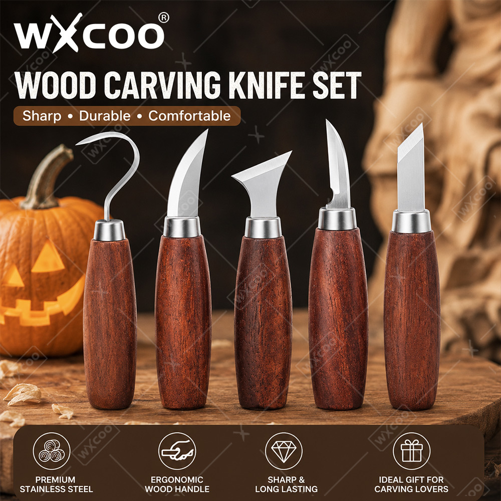 Woodworking Kits For Beginners - ชุดสิ่วแกะสลักไม้ WXCOO ใบมีดเหล็กคาร์บอนคมกริบ ด้ามจับไม้ ชุดเครื่องมือช่างไม้สำหรับมือใหม่ ของขวัญสำหรับช่างฝีมือ