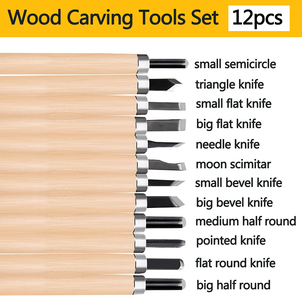 Woodworking Kits For Beginners - ชุดสิ่วแกะสลักไม้แบบมืออาชีพ 12 ชิ้น สำหรับงานตัดพื้นฐานและงานไม้ละเอียด เครื่องมือช่างไม้ DIY