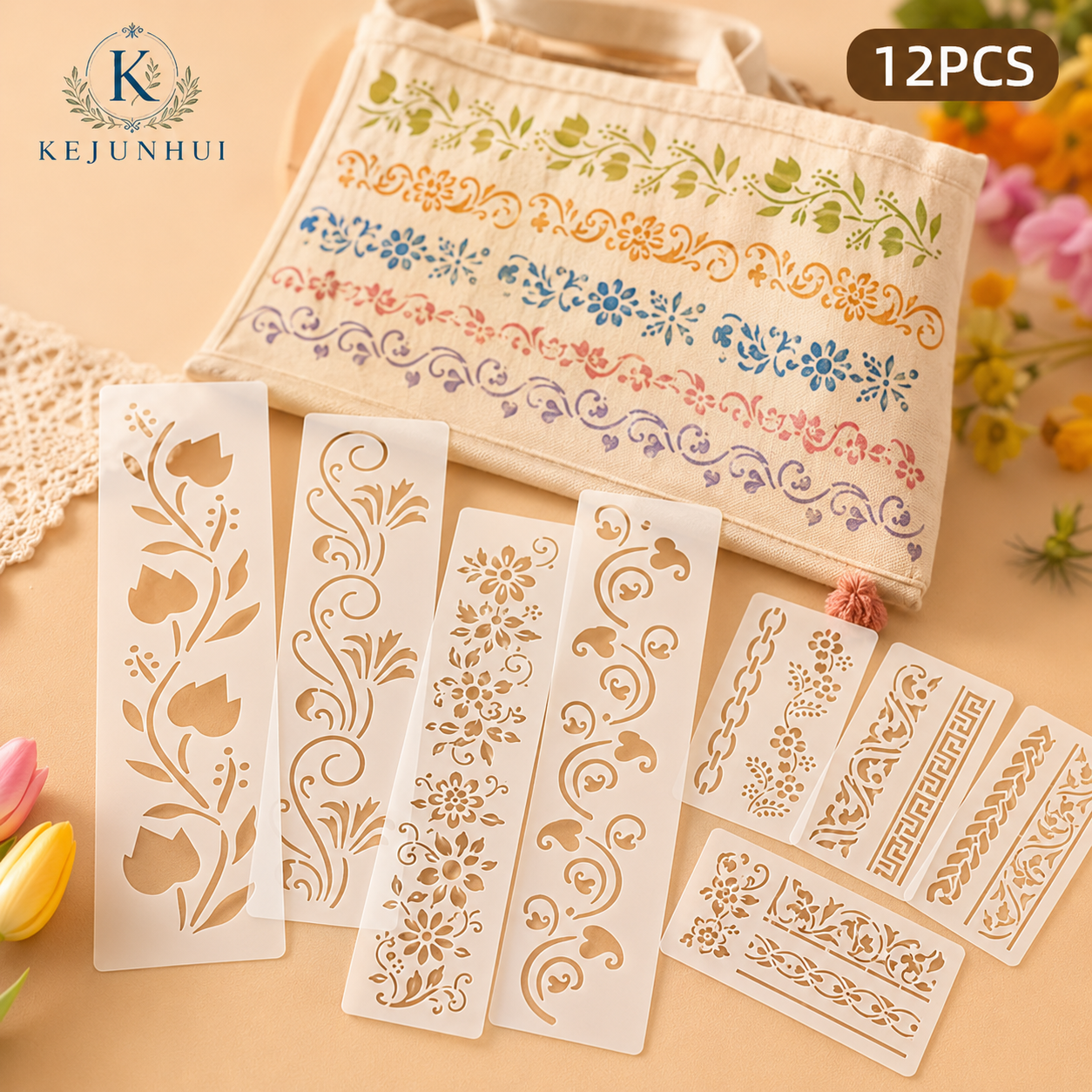 ลายฉลุลายดอกไม้ 12 ชิ้น ขนาด 2 - Woodworking Art บทวิจารณ์และราคา