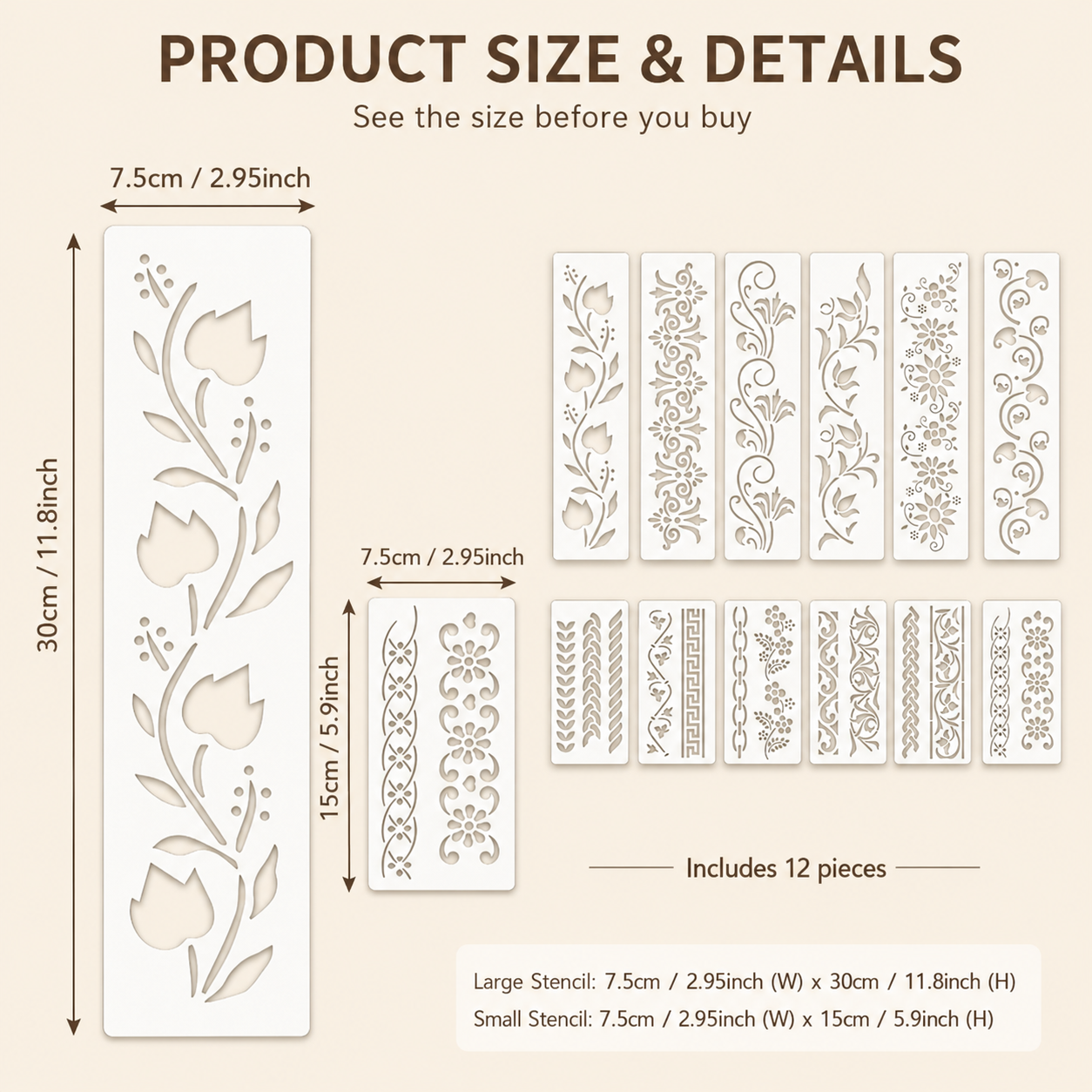 ลายฉลุลายดอกไม้ 12 ชิ้น ขนาด 2 - Woodworking Art บทวิจารณ์และราคา